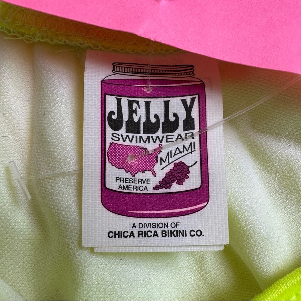 Womens vintage 90s dead stock Jelly Swimwear neon yellow bikini bottoms Sz M NWT - Picture 3 of 4